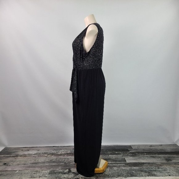 Tiana B Black Silver Metallic Cross Over Jumpsuit - Picture 8 of 16